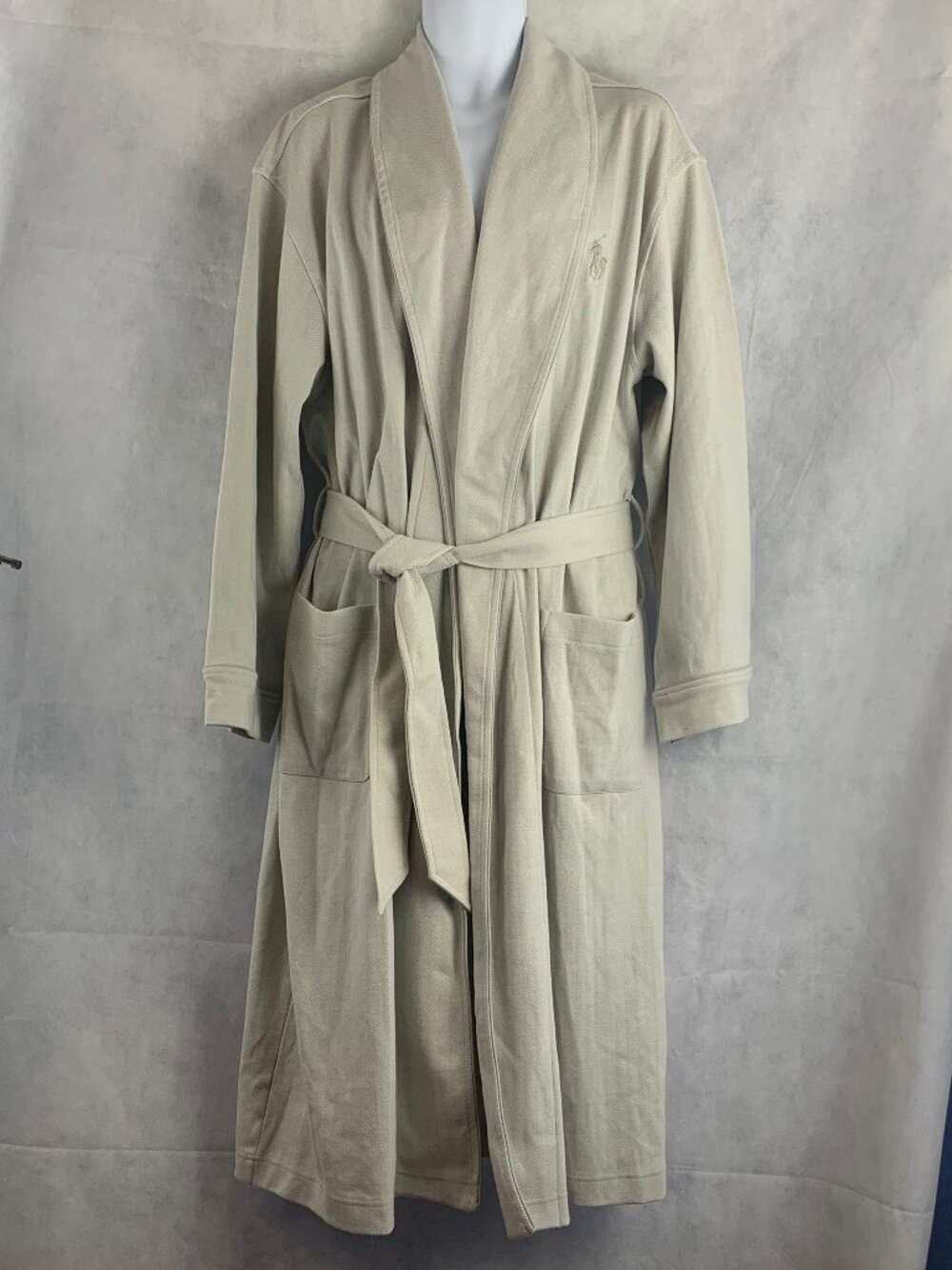 Polo Ralph Lauren Men's Jacquard-Knit Herringbone Robe, Desert Gray, L/XL